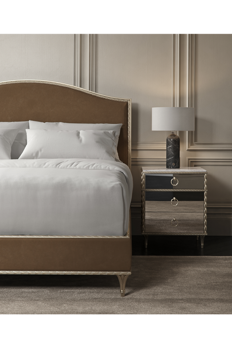 Mesita de Noche de Mármol Blanco y Cristal Espejado | Caracole Fontainebleau | Oroa.es