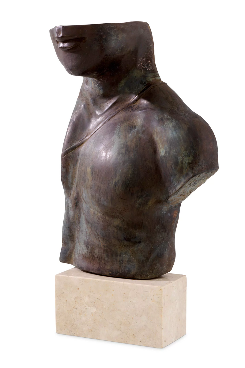 Estatua Torso en Bronce Envejecidio y Travertino | Eichholtz Torso Artem | Oroa.es